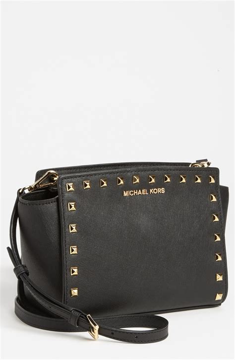 michael kors black studded selma|michael kors selma crossbody bag.